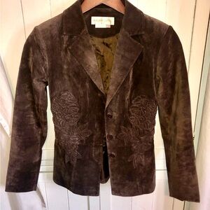Vintage Margaret Godfrey Brown genuine Suede Embroidered Jacket Petite